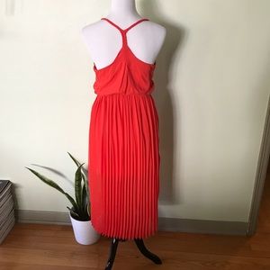 coral pleated midi dress